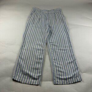 PETITE Loft Blue Striped Linen Blend Wide Leg Summer Trouser 6P